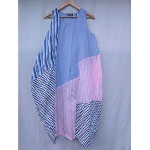 Athena Marie Balloon Patchwork Dress Womens L Artsy Lagenlook Cotton Coastal